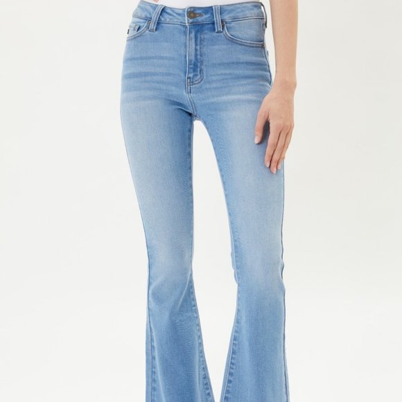 NEW KANCAN DENIM FLARE BOHEMIAN HIGH RISE JEANS size 15/31 slenderizing boho - Picture 2 of 6